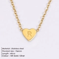 Polished 14K gold plated stainless steel heart necklace with letter R pendant - Letter R