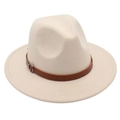 Detail of cream wool fedora hat featuring a brown leather belt with silver metal buckle - Off White