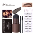 Eyebrow stamp stencil kit with Black Brown powder and 12 reusable eyebrow shapes - 4#Black Brown