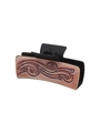 Western style brown leather hair claw clip with embossed wave patterns and black base - Black Brown Wave Swirl (90153)