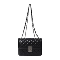 Classic black quilted leather crossbody bag with silver metal chain and lock - Black