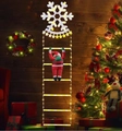 Detail of LED Santa climbing ladder with warm yellow snowflake topper for holiday decor - Snowflake [Warm Light]