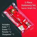 Christmas stationery set with ruler, eraser, pencils, and sharpener in Santa theme - Christmas Pencil Case Stationery Set (5 Pieces)