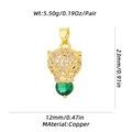 Detail view of gold leopard head pendant with green heart stone and zircon pave - Leopard Head Green Gem Green Style (XL-356-Green) / Pendant