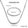 Dimensiones detalladas del conjunto de collar y pulsera de cadena bizantina de acero - Juego de Eslabones Rectangulares de 4.5mm / Color gunmetal