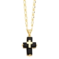 Hip hop gold Figaro chain necklace with a black zircon cross pendant for men and women - Black