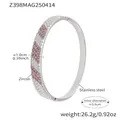 Silver stainless steel clasp bracelet with inlaid pink zircon and product dimensions - Z398-Clasp Style / Steel Pink Zircon