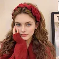 Dark red wavy knit sponge headband with textured fabric for autumn and winter - Wave Woolen Style / Red