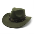 Cappello da cowboy verde scuro in feltro con cinturino in pelle e stemma in metallo - M (56-58cm) / Verde Militare