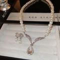 Set di gioielli con collana di perle a goccia e orecchini a bottone in diamanti eleganti - Set da 2 pezzi Collana Orecchini