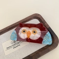 Artistic owl-shaped hair claw clip in deep red and blue marble acetate finish - Owl Hair Claw
