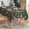 Detailed Christmas tablecloth pattern with green background featuring Merry Christmas motifs - 140*220cm / Christmas Cake Pattern