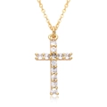 Close-up of gold cross pendant necklace featuring micro-set sparkling round zircon stones - Classic Cross Micro-Pave Style (B249)