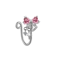 Detail of silver nose ring with pink zircon butterfly and star-shaped dangle pendant - Pink Heart Bow Style (FNN3111808)