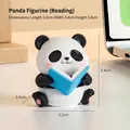 Miniature panda figurine sitting and reading a blue book for desktop home decoration - Panda Desktop Figurine [Reading]