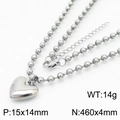 Collier avec pendentif cœur en acier inoxydable argenté et chaîne à billes de 4mm - Collier Couleur Acier (KN234412-Z)