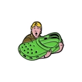 Badge en émail dessin animé garçon tenant un sabot vert avec contours en métal noir poli - Style Garçon de Dessin Animé Tenant une Chaussure Verte (QHXZ2940)