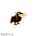 Cartoon black crow enamel pin with red heart and ribbon detail on a white background - Messenger Crow with Envelope (CZ2271-4)