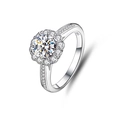 Macro shot of S925 sterling silver ring detail with S925 stamp and moissanite stones - Adjustable Open / Cluster Halo Design (FDJZ-014)