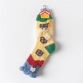 Colorful coral fleece socks with beige ribbon bow and sweet cartoon pattern tag - One Size / Yellow Green House