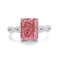Luxurious S925 silver ring with large rectangular pink gemstone and pavé accents - FDJZ-111 Padparadscha Pink