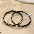 Chic oversized leopard print hoop earrings with a vintage beige fabric background - Black Beige Leopard Large Hoop (E33065-2)