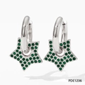 Silver star hoop earrings with green crystal pavé setting for women - Silver Base Green Rhinestone Style (PDE1236)