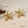 Golden stainless steel starfish earrings with textured surface, 3.5cm vintage design - Gold Starfish Style (RS-YS245)
