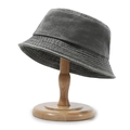 Unisex dark grey washed denim bucket hat with vintage distressed finish and brim stitching - One Size / Army Green
