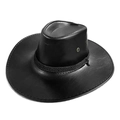 Chapeau de cowboy western classique en cuir noir avec bande de corde et bord large - 58cm Taille Unique / Cuir Noir