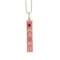 Gold-plated rectangular MAMA pendant necklace with pink enamel and zircon stones - Pink-MAMA