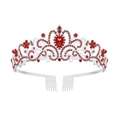 Sparkling bridal tiara with silver frame and vibrant red crystal rhinestones for weddings - Silver Base Full Red Rhinestone
