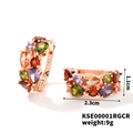 Vintage rose gold earrings featuring multi-color gemstones in purple, green, and amber - Rose Gold Base Colorful Rhinestone Style (KSE00001RGCR)