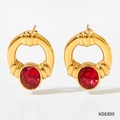 Boucles d'oreilles créoles torsadées dorées vintage avec grandes pierres rouges - Or Avec Zirconia Rouge (KDE899)