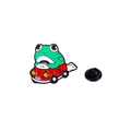 Cartoon Emaille-Anstecknadel grüner Frosch im roten Auto mit schwarzem Gummiverschluss - Frosch fährt Auto (C2692-3)