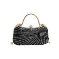 Elegant black sequin evening clutch bag with golden metal frame and chain strap - Black