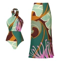 Rückenfreier Halter-Badeanzug mit floralem Maxirock für den Strandurlaub - S / Top And Bottom (2775)