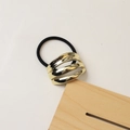 Minimalist elastic hair tie with layered polished gold metal plates and black band - 35# Hollow Gold