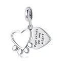 925 sterling silver heart charm with paw print and pink zircon for DIY bracelets - Paw Prints On My Heart Pendant (BSC511)