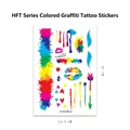 Feuille de tatouages éphémères graffiti avec motifs de lèvres et de cœurs colorés - Style Graffiti Artistique 9 (HFT-009) / 14.5*21CM