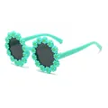 Kids round flower sunglasses in mint green plastic with cute yellow daisy petals - Green Frame Grey Lens