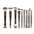10-teiliges doppelseitiges Make-up-Pinsel-Set mit mattschwarzen Griffen und Kunsthaar - 10-teiliges Doppelendiges Pinselset - Kaffee