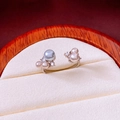 Close-up of adjustable silver ring with gray and pink pearls and zircon stones - Silver - Multi-colored Pearl (HR2944)