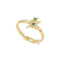 Anello aperto a stella dorato con micro zirconi cubici verdi e bianchi - Lussuose Stelle Doppie / Oro (JZ00227 Oro)