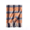 Faux cashmere scarf featuring orange and navy blue plaid patterns with fringed edges - 70*180cm / Light Orange