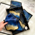 Silk neckerchief featuring abstract blue marble and gold sand patterns on plush base - Golden Sand Waves