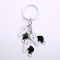 Cute metal keychain with three black and white Old English Sheepdog enamel charms - Old English Sheepdog Triple