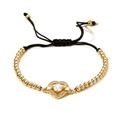 Bracciale intrecciato regolabile con pendente a cuore e zircone colorato da donna - Oro/Nero