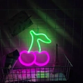 Pink and green LED neon cherry light with battery box on a decorative mesh wall - 1-2W / Cherry Green Pink