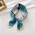 Silk-textured small square scarf featuring blue and white geometric striped patterns - Blue Grid Stripe